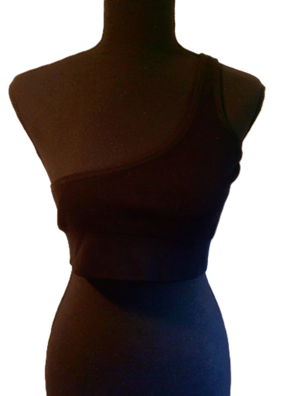 Black One-Shoulder Crop Top / Sports Bra (Fits XL - XXL) - Stretchy Asymmetrical